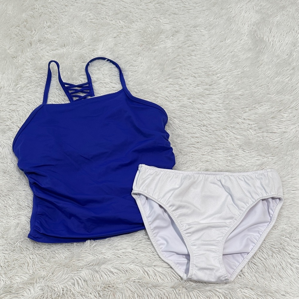 VENUS Royal Blue Tankini Top with White Bikini Bottoms